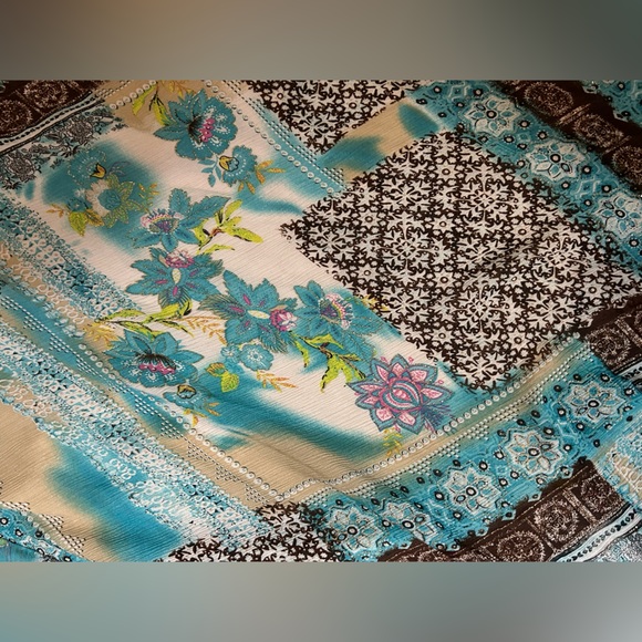 Floral Patchwork Skirt - Blue and Brown - Picture 3 of 3